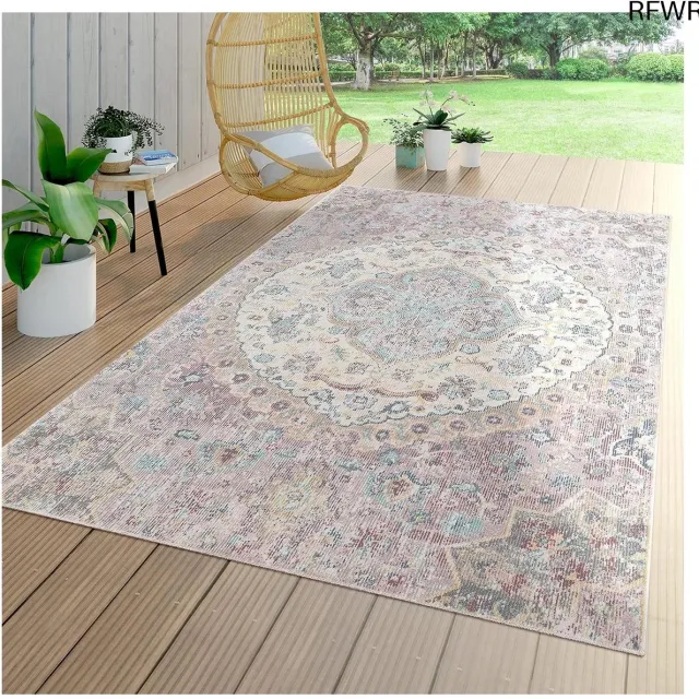 RFWR Vloerkleed voor binnen en buiten, laagpolig, oriëntaals patroon roze, Maat: 60x100 cm