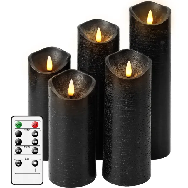 Moli LED Kaarsen 5 stuks kaarsen met echt vlam effect, led kaars ,batterijen,echte waskaarsen met afstandsbediening-Zwart