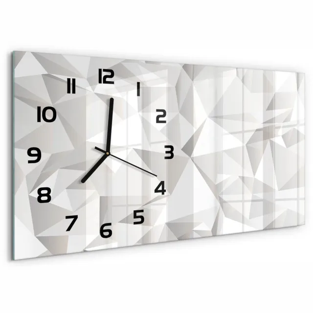 TULUP Wandklok - Abstracte achtergrond Glazen Wandklok Design - 60x30 cm - Wit Klok Glas Met Opdruk - Zwarte handen - Rechthoekige Klok - Wandklok Glas Met Motief - Decoratieve Glazen Klok