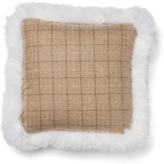 Sheepskin House Wollen Kussen - Dubbelzijdig - LW rand - 52x52 cm Oatmeal-Beige/Ivory