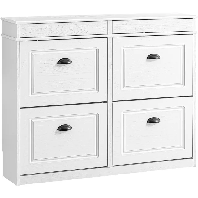 Happiq Schoenenkast Smal - Voor Hal of Slaapkamer - Verstelbaar Schoenenrek - Wit Vintage