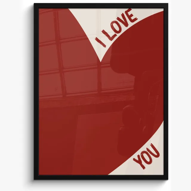 FrameYourWall Poster in lijst - Fotolijst 50x70 cm - Posters - Loveyou - Rood - Hart - Posterlijst zwart - Decoratie - Wanddecoratie woonkamer - Muurdecoratie slaapkamer Hart - I love you