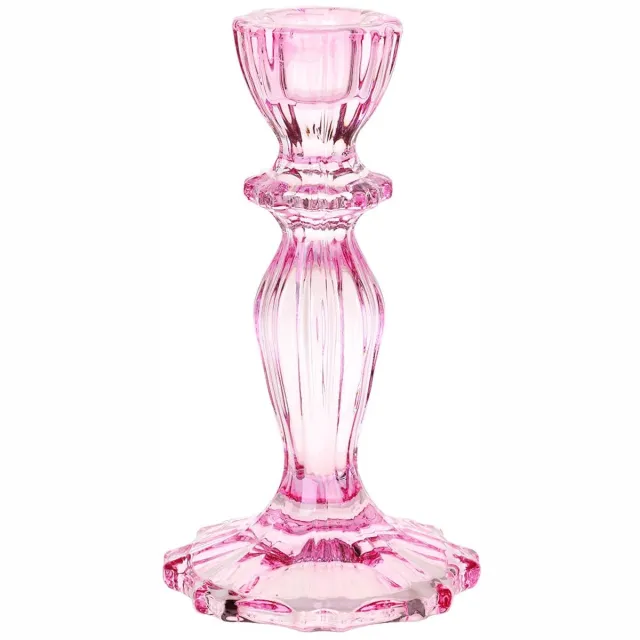 Unyqoos Elegante roze glazen kandelaar voor sfeervolle tafeldecoratie en woondecoratie