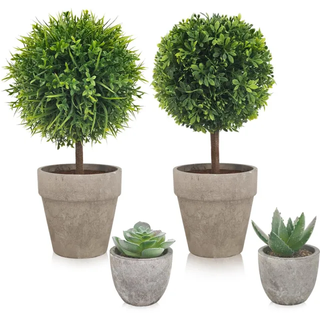 Unyqoos Set van vier levensechte kunstplanten voor diverse interieurdecoratie Groen