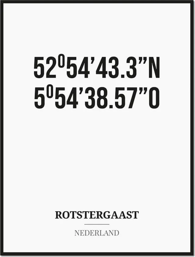 Studio216 Poster/kaart ROTSTERGAAST met coördinaten zwart, wit