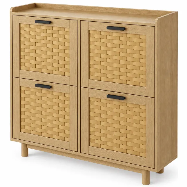 Luxevo Schoenenkast - Tot 16 Paar Schoenen - 8 Rekken 4 Lades - Rattan Hout