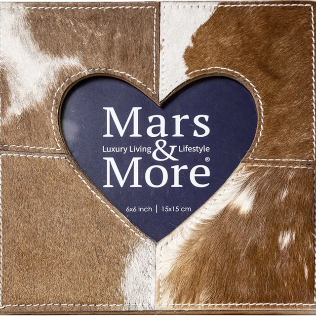 Mars & More Mars&More - Fotolijst - koe - hart - bruin/wit - leer - 20x20cm