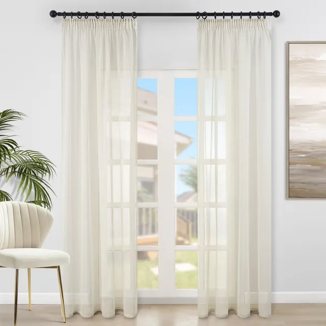 Unyqoos Elegante Set van 2 Transparante Gordijnen met Plooiband voor Woonkamer en Slaapkamer in Beige