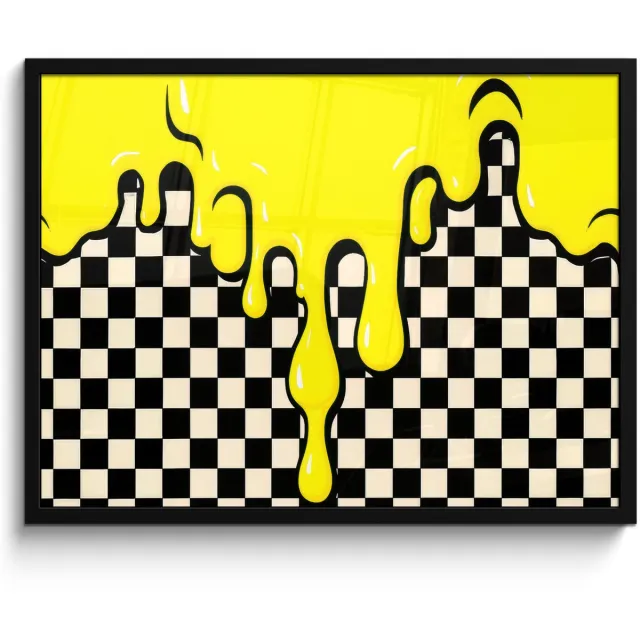 FrameYourWall Poster in lijst - Fotolijst 80x60 cm - Posters - Geblokt - Grafisch - Vloeistof - Geel - Posterlijst zwart - Decoratie - Wanddecoratie woonkamer - Muurdecoratie slaapkamer