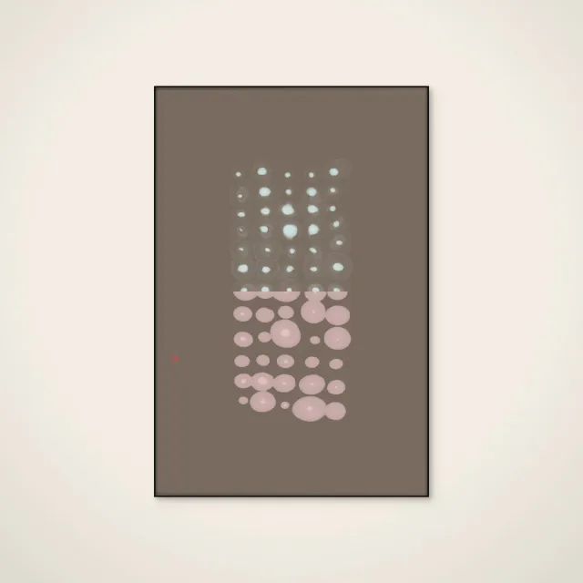 HelloWalls Akoestisch schilderij - 60 x 90 cm - Glowing Pink Blue Circles van Thoth Adan - Geometrische wanddecoratie - zwart textielframe Meerkleurig