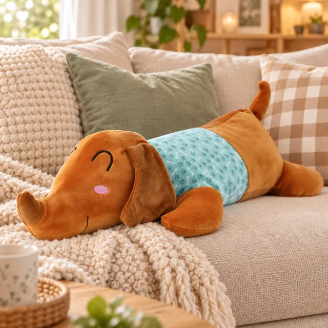 Crazy Teckel Teckel - teckel sierkussen - teckel knuffel - Pluche - Pluche hond - Hond - bruin - oranje - teckel kussen - 53cm lang