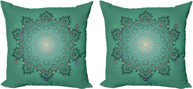 ABAKUHAUS grüne Mandala Sierkussenhoes Set van 2, Bloemen-Blüte, Modern Accent Dubbelzijdige Digitale Print, 50x50, Meerkleurig