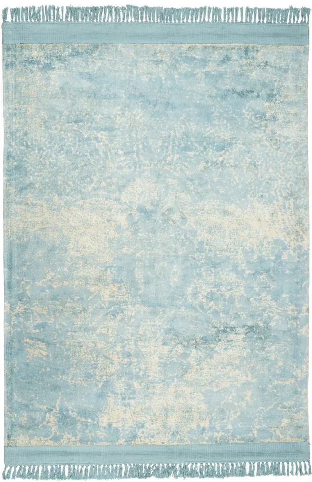 Padiro elegant laagpolig vloerkleed 160 x 230 cm - turquoise - oosters vintage patroon - met franjes - voor vloerverwarming - van viscose en katoen blauw