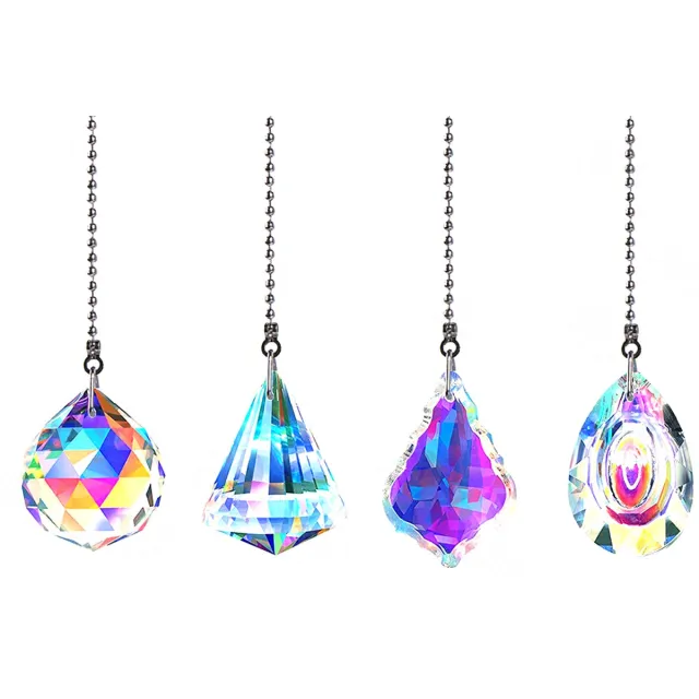 QTTVBTNA 4 stuks Suncatcher – Hanger –Trekkettingen - Hangend Ornament - Raam Decoratie – Transparant – Voor Plafondventilator en Lamp – Decoratief & Praktisch