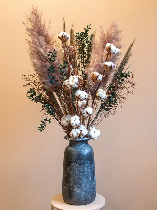 Roselin Deco Droogbloemen - boeket Puur Natuur - 80 cm - Droogbloemenboeket - Pampas Pluimen Wit