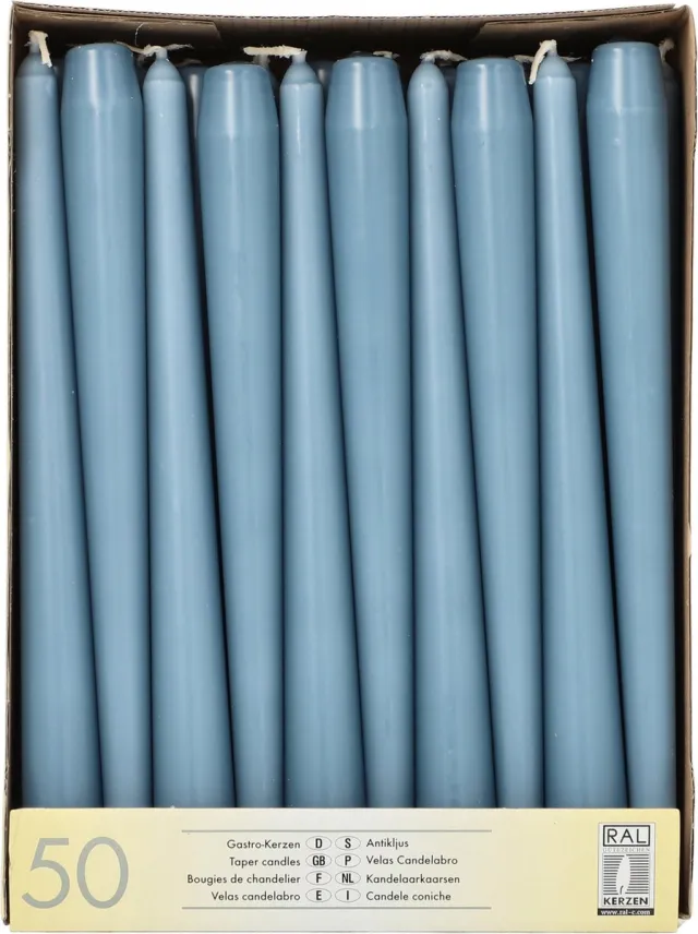 Conpax Candles Dinerkaarsen - Mega pack - 50x st - ijsblauw - 25 cm - Gotisch - kandelaarkaarsen