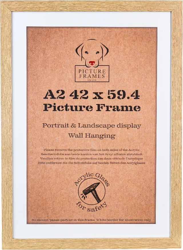 Picture Frame UK Fotolijst Fotomaat A2 (42x59,4 cm) - MDF Hout- Licht Eiken - Fotokader - 25mm profielbreedte - Posterlijst Bruin