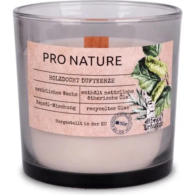 Kaars & Co PRO NATURE geurkaars met houten lont grijs transparant