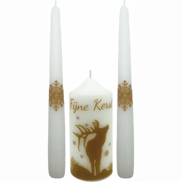 Van Licht Kerstkaarsen Fijne Kerst set van 3 stuks Wit/goud