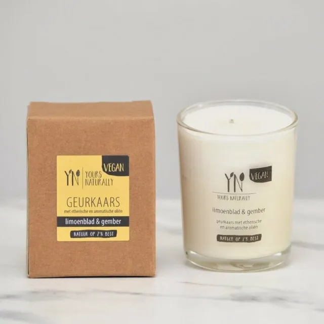 Yours Naturally Geurkaars sinaasappel Limoenblad & Gember - Yours Naturally - vegan - 20cl wit
