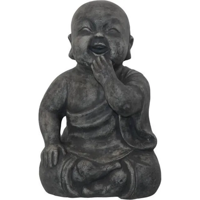 Sense Lagende Boddha -Happy shaolin- Lagende Monnik - Zittend Buddha - Tuinbeeld - Woonkamer beeld - Vensterbank - Balkon buddha grijs