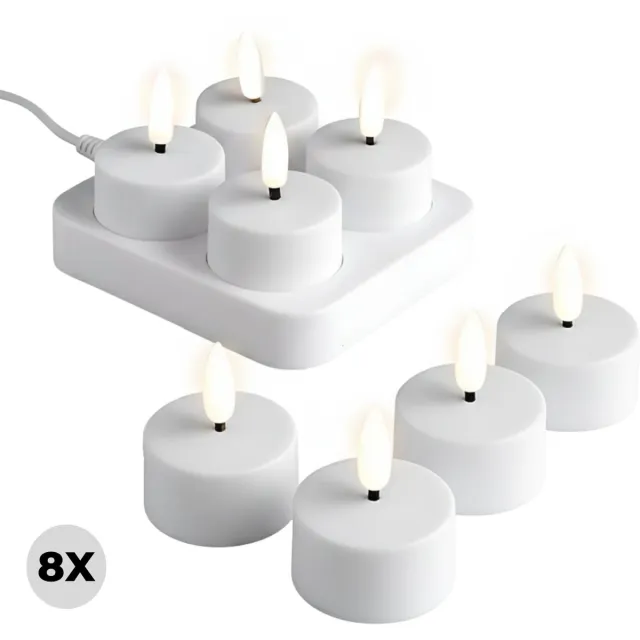 Lomera Oplaadbare LED Theelichtjes - Veilig Alternatief Waxinelichtjes - Duurzaam Oplaadbaar - Usb-Kabel Inbegrepen - Ni-Mh Batterijen - Oplaadbasis - Set van 8 - LED Kaarsen - Theelichtjes met Lader - Draadloos en Veilig - Flikkerende Vlam nvt
