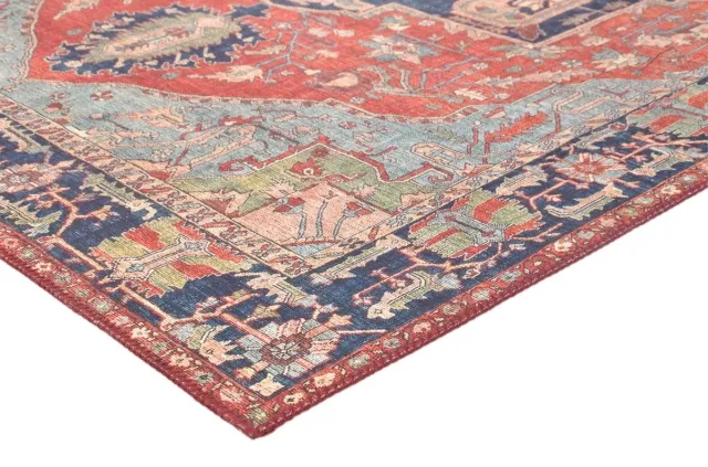 Vercai Rugs Fenix Collectie - Laagpolig Vloerkleed - Modern Tapijt met Vintage Ontwerp - Chenille - Rood / Blauw