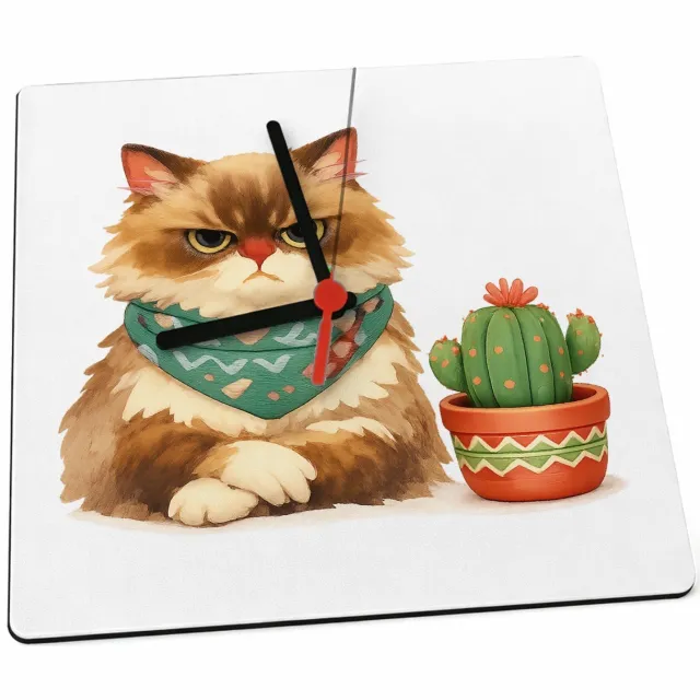 Mr Cadeautjes Klok 19 x 19 - design Een norse egel met een kleine bloempot vol stekelige vetplan | cadeau Wit