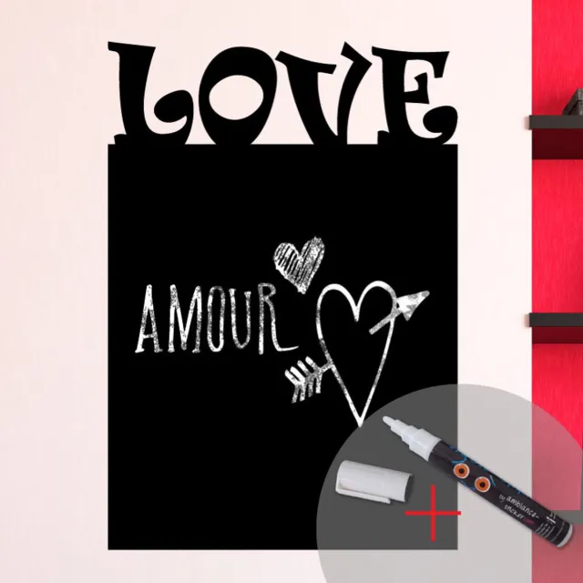 Ambiance Sticker Schoolbordsticker - uitwisbare zelfklevende muurstickers - LOVE + WITTE VLOEIBARE KRIJT - 50x35cm Multi color
