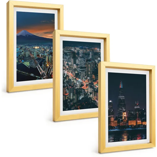 TULUP 4-Delige Schilderij Set - Uitzicht op de stad 's nachts vanaf de bergen met wolkenkrabbers - 20 x 30 cm - Decoratieve Schilderijen - Wanddecoratie - Hal - Woonkamer Decoratie Gouden lijst