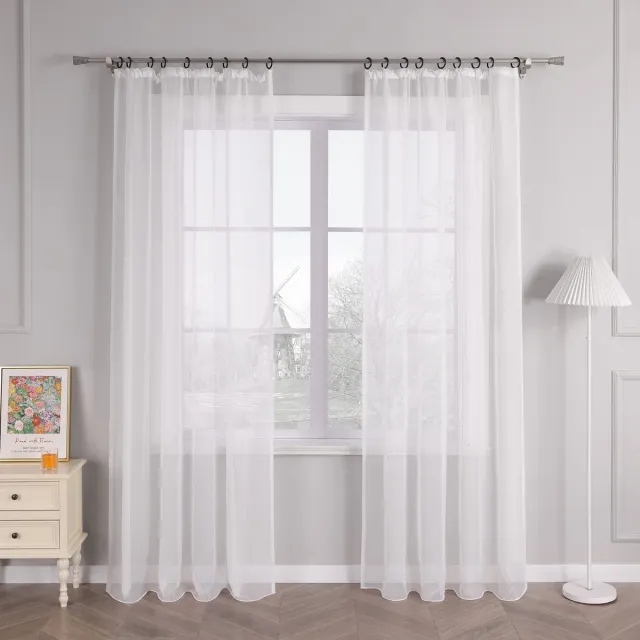 Ibenzoa Gordijn van Transparante Voile met Plooiband voor Luchtige Raambekleding wit