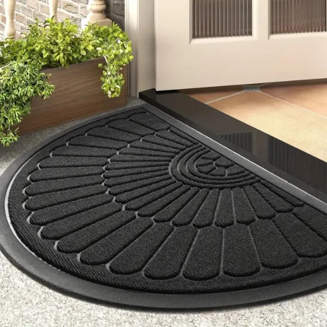 Dutchers Halfronde Deurmat - 80cm x 50cm - Droogloopmat - Schoonloopmat - Vloermat Binnen en Buiten - Rubberen Mat - Water afdrijvend zwart