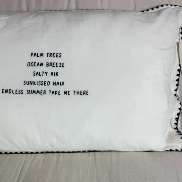 Luna & Lola Linnen kussen XL met tekst - 90 x 50 cm + plus binnenkussen - Luna & Lola - wit kussen met quote Palm Trees Ocean Breeze