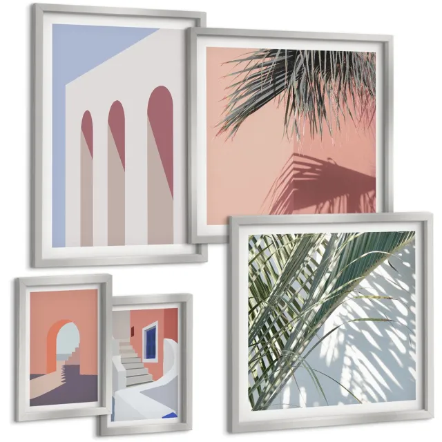 TULUP 4-Delige Schilderij Set - Illustraties van stedelijke architectuur in minimalistische stijl - 50 x 50 cm, 20 x 30 cm en 40 x 60 cm - Wanddecoratie - Schilderijen Set - Interieur - Moderne Wanddecoratie Zilveren lijst