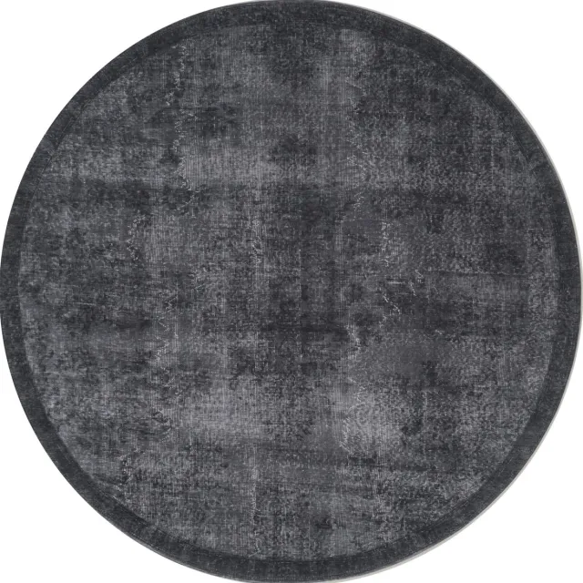 Veer Carpets Vloerkleed Yves Rond Antraciet ø160 cm - Laagpolig Synthetisch Vloerkleed – Vintage / Klassiek Medaillon