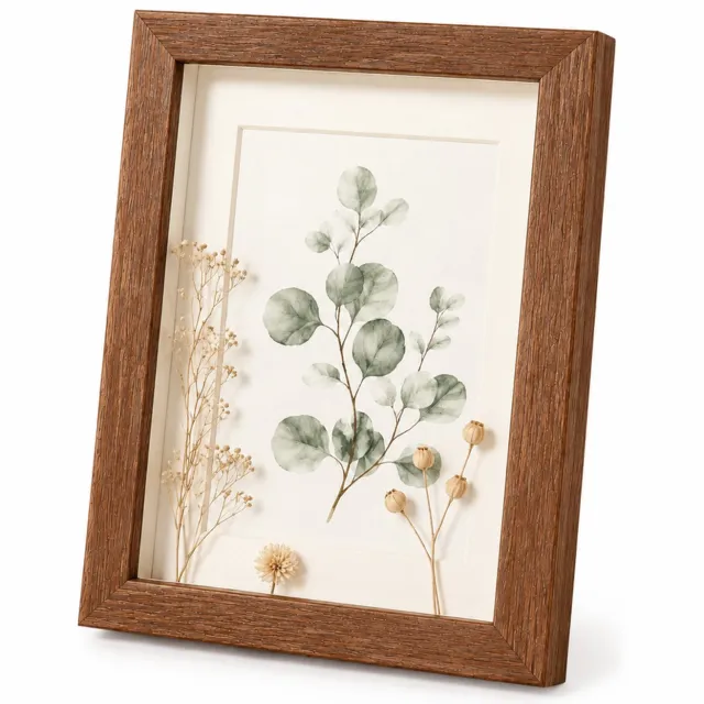 SWGOTA MDF-fotolijst A4 21 x 29,7 cm - Walnootkleur, 2 cm diepe binnenruimte, rechthoekig, met glas en decoratieve afbeelding Walnootbruin