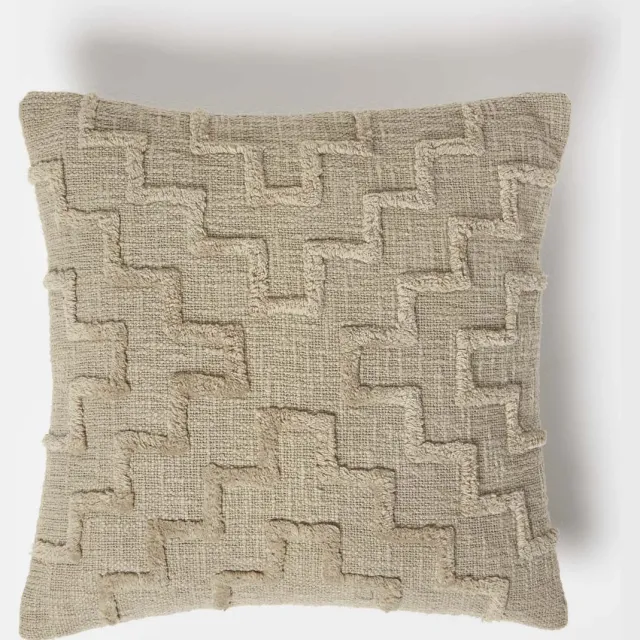 Homescapes Getuft kussen beige 45 x 45 cm - Decoratief kussen geometrisch patroon