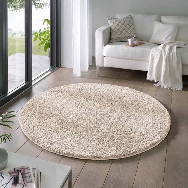 Tapeso Rond hoogpolig vloerkleed - Classic crème 120