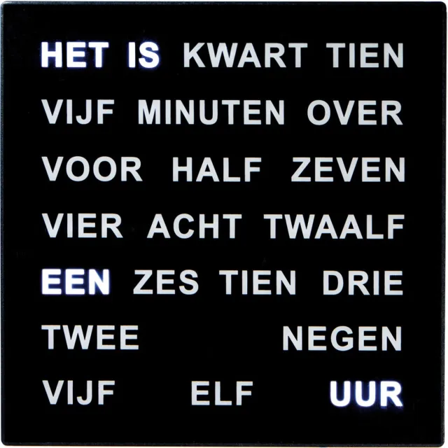 Intertime Wandklok | Tafeklok | Woordklok | Zwart | 28x28 | Nederlands