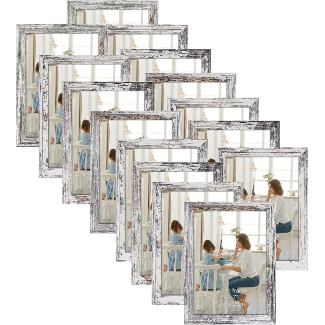 Ibenzoa Set van 15 Vintage Fotolijsten – 13 x 18 cm – Verweerde Wit met Rustieke Afwerking