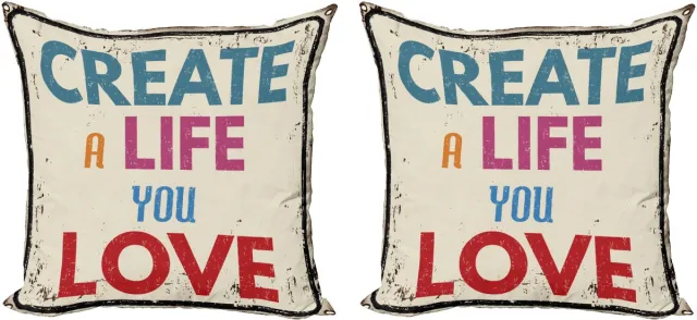 ABAKUHAUS Decoratieve Kussenhoes met citaat "Creëer een leven waar je van houdt" Tekst, 50x50 cm, Meerkleurig