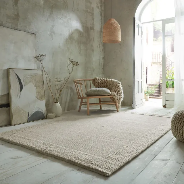 flycarpets Rue Modern Laagpolig - Wol - Kader Vloerkleed - Naturel / Creme - 200x290 cm
