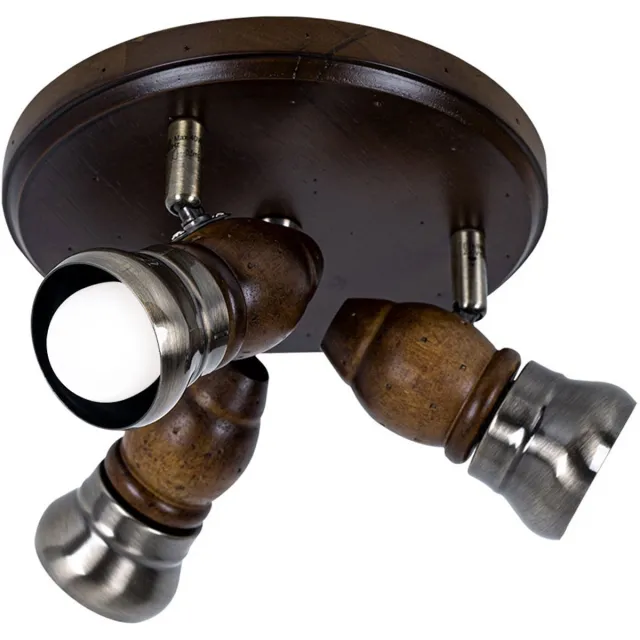 Globo Lighting Plafondlamp hout rustiek woonkamer vintage Plafondlamp hout rustiek, draaibaar, 3x E14, DxH 24x13 cm Bruin