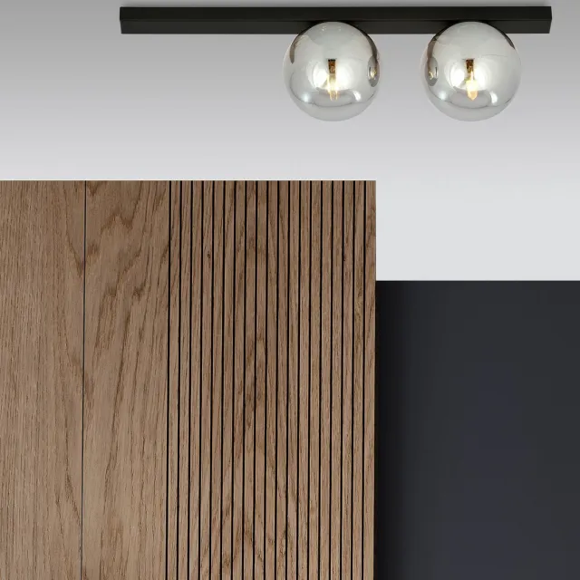 Emibig Aalborg mooie medium zwarte plafondlamp met 2 gerookte bollen E14 - Perfecte sfeerverlichting voor elke ruimte Zwartachtig
