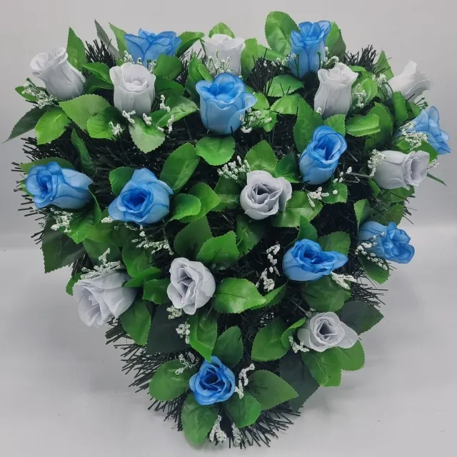 Herdenkingslichtjes Bloemstuk - W847/42/58 - Hart - Roos - Blauw/Grijs - 40cm - Verzwaard - Buigzaam - Grafdecoratie