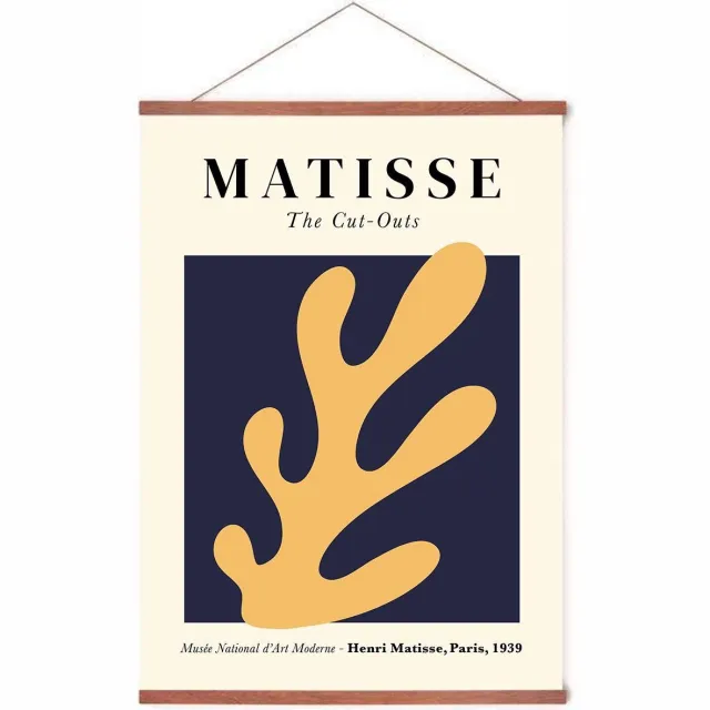 Esque Poster In Posterhanger - Gele Bloem - Kader Hout - Henri Matisse - Cut outs - Kunst - 70x50 cm - Ophangsysteem Blauw