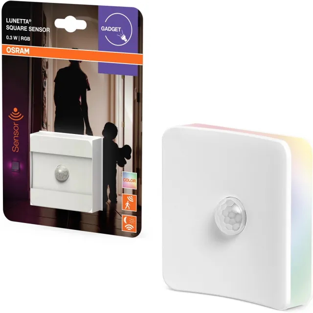 Osram LUNETTA VIERKANT nachtlampje incl. daglicht- en bewegingssensor, 0,3W, wit, vierkant design, RGB-kleurenlichteffect met vier lichtuitgangen, ingebouwde EU-stekker, voor gebruik binnenshuis