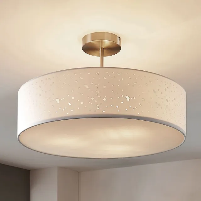 Lindby plafondlamp - 3lichts - Stof, metaal - H: 30 cm - E27 - wit, nikkel gesatineerd