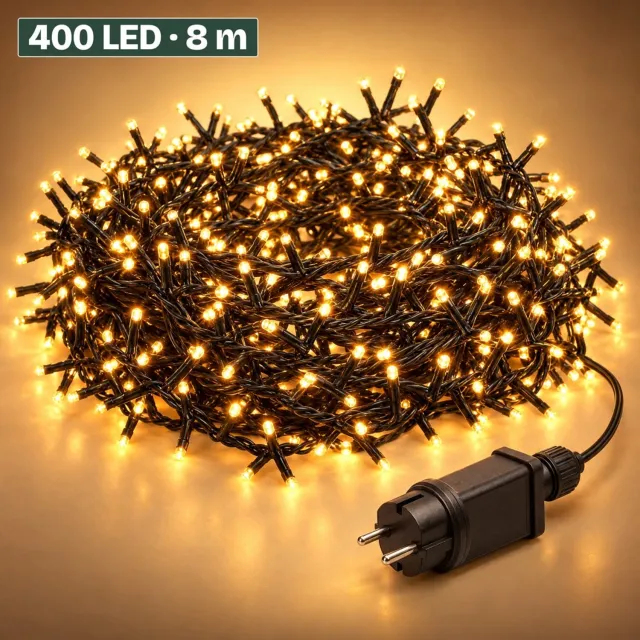 Levano Kerstverlichting Buiten 400 LED 8 m Extra Warm Wit - Kerstboomverlichting met Timer en Geheugen - Lichtfuncties - Lichtsnoer voor Binnen en Buiten - Microcluster - Clusterverlichting Kerstboom - Lichtslinger - Kerstlampjes