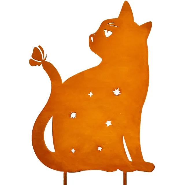 Ibenzoa Kattenfiguur Tuindecoratie van Roest Metaal voor Buiten - Weerbestendige Tuinsteker, 30 cm Hoog Bruin